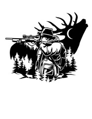 Deer Hunter Vector, Hunting Clipart, Outdoor Stencil, Antler Cutfile, Deer Hunting Illustration, Camping, Camper Tshirt Design