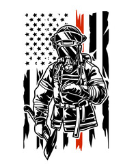 US Firefighter Vector, Fireman Clipart, Fire Fighter Dad Cutfile, Red Thin Line Tshirt Design, First Responder Illustration, Dispatcher 