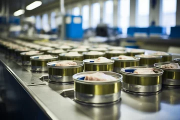 Fotobehang Canned fish production plant © Tetiana Kasatkina