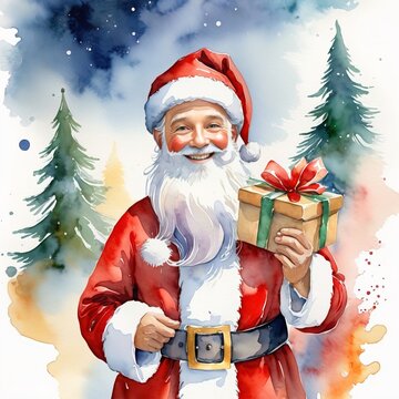 Santa Clause, smiling , watercolor painting illustration