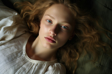 Naklejka premium Generative ai portrait of amazing lovely adorable lady at home on weekend morning
