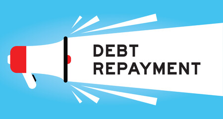 Color megaphone icon with word debt payment in white banner on blue background