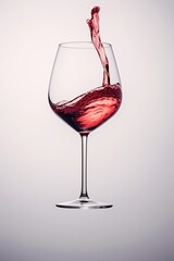 Glass of splashing red wine isolated on light pastel background