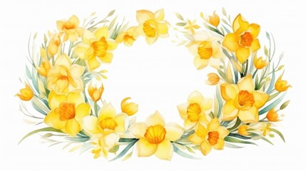 watercolor floral wreath, Easter illustration with copy space