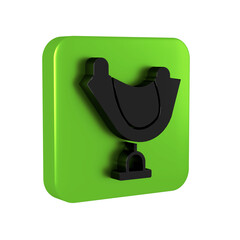 Black Wild west saddle icon isolated on transparent background. Green square button.
