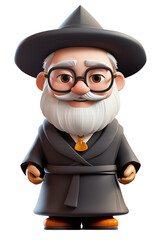 wise sensei character in a hat with emoji style