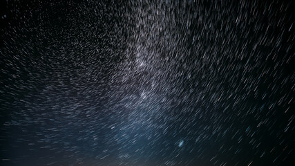 Stars Rotate Of Sky Background. Night Starry Sky Stars And Meteoric Track Trails. Spin Trails Of...