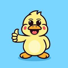 cute duck cartoon, giving thumbs up.
