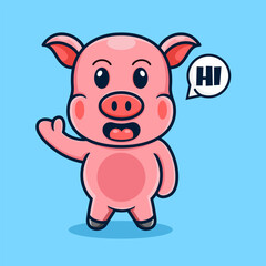 cute cartoon pig, saying hello.
