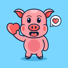 cute cartoon pig, holding love.