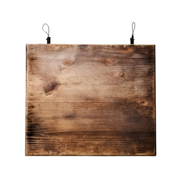 old and rustic wooden sign board stands blank and empty. signage isolated on transparent and white background