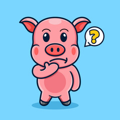 cute cartoon pig, thinking about something.