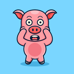 cute cartoon pig, being surprised.