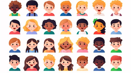 Set of cute children avatars. Different nationalities and nationalities.