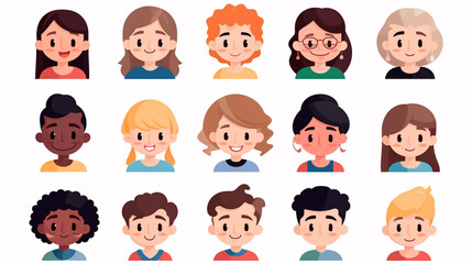 Set of different avatars of boys and girls. Vector illustration.