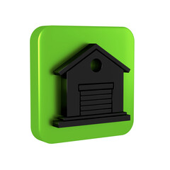 Black Warehouse icon isolated on transparent background. Green square button.