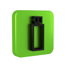Black USB flash drive icon isolated on transparent background. Green square button.