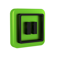 Black Pause button icon isolated on transparent background. Green square button.