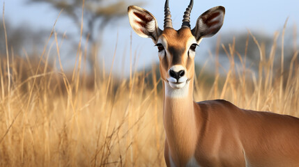 An Impala looks out. Close up of an male Impala gazelle. generative ai - obrazy, fototapety, plakaty