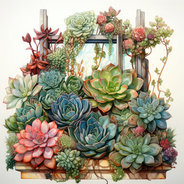 recommend clip art: Watercolor Succulent Window Sublimation Clipart illustration Generative Ai
