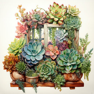 recommend clip art: Watercolor Succulent Window Sublimation Clipart illustration Generative Ai