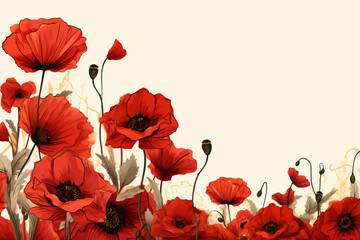 The pretty poppies border painting background, red flower floral background