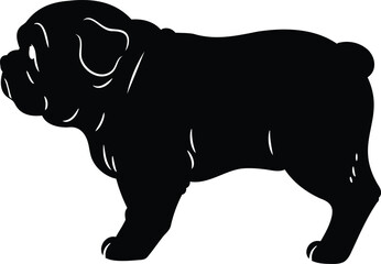 Simple and cute silhouette of English Bulldog in side view with details