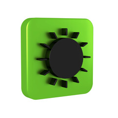 Black Sun icon isolated on transparent background. Summer symbol. Good sunny day. Green square button.