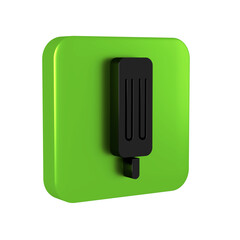 Black Ice cream icon isolated on transparent background. Sweet symbol. Green square button.