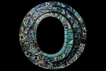 letter o, mosaic style, on black background