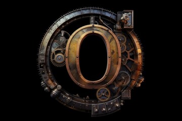 letter o, steampunk style, on black background