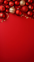 Red background with christmas balls frame for Instagram Story