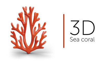 Placard with realistic sea coral on white background. Underwater sea plant, elements for aquarium concept. Coral composition with place for text. Vector illustration in 3d style © ArtHub02