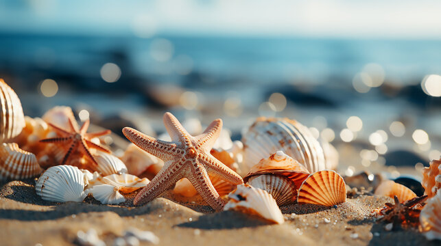 Sea sand beach mockup with seashells