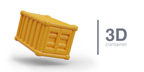 3D yellow container for cargo transportation. Secure packaging for international shipping. Metal box for transportation in inclined position. Illustration for logistics business