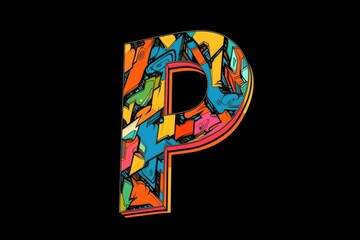 letter p, comic book style, on black background