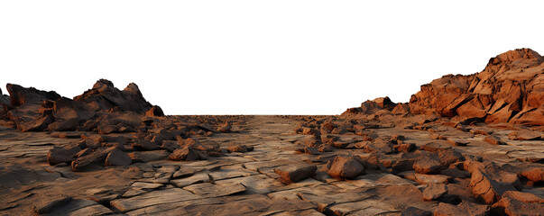 Rocky ground, mountain plateau on foreground, isolated PNG cutout. Element for matte painting or photobashing, copy space.