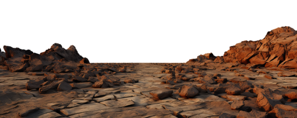 Rocky ground, mountain plateau on foreground, isolated PNG cutout. Element for matte painting or photobashing, copy space.