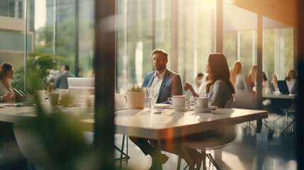 Blur office meeting blurred background with business people working group in boardroom discussion