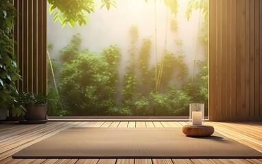 The interior of a cozy room in an Asian style designed for practicing yoga