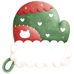Watercolor Christmas Glove Illustration Isolated on Transparent Background