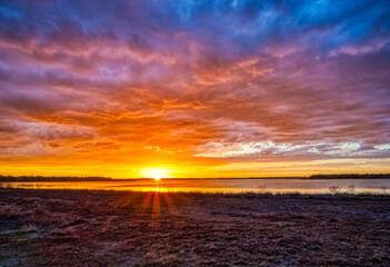 Sunset over Upper Myakka Lake in Myakka River State Park in Sarasota Florida USA