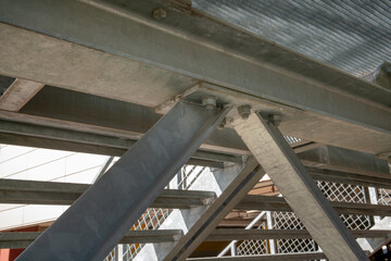 steel beams, detail of the galvanized stainless steel structure, with details of the profile,...