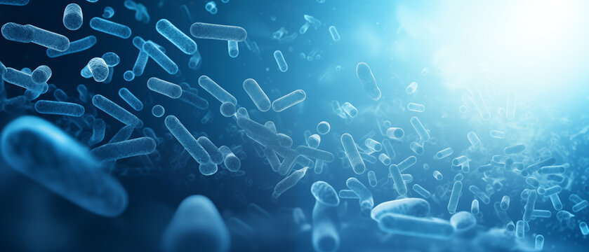 Bacteria on water background. Legionella pneumophila, a gram-negative bacillus that causes pneumonia. Microscopic illustration.