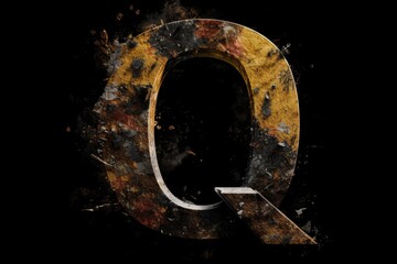 letter q, grunge style, on black background