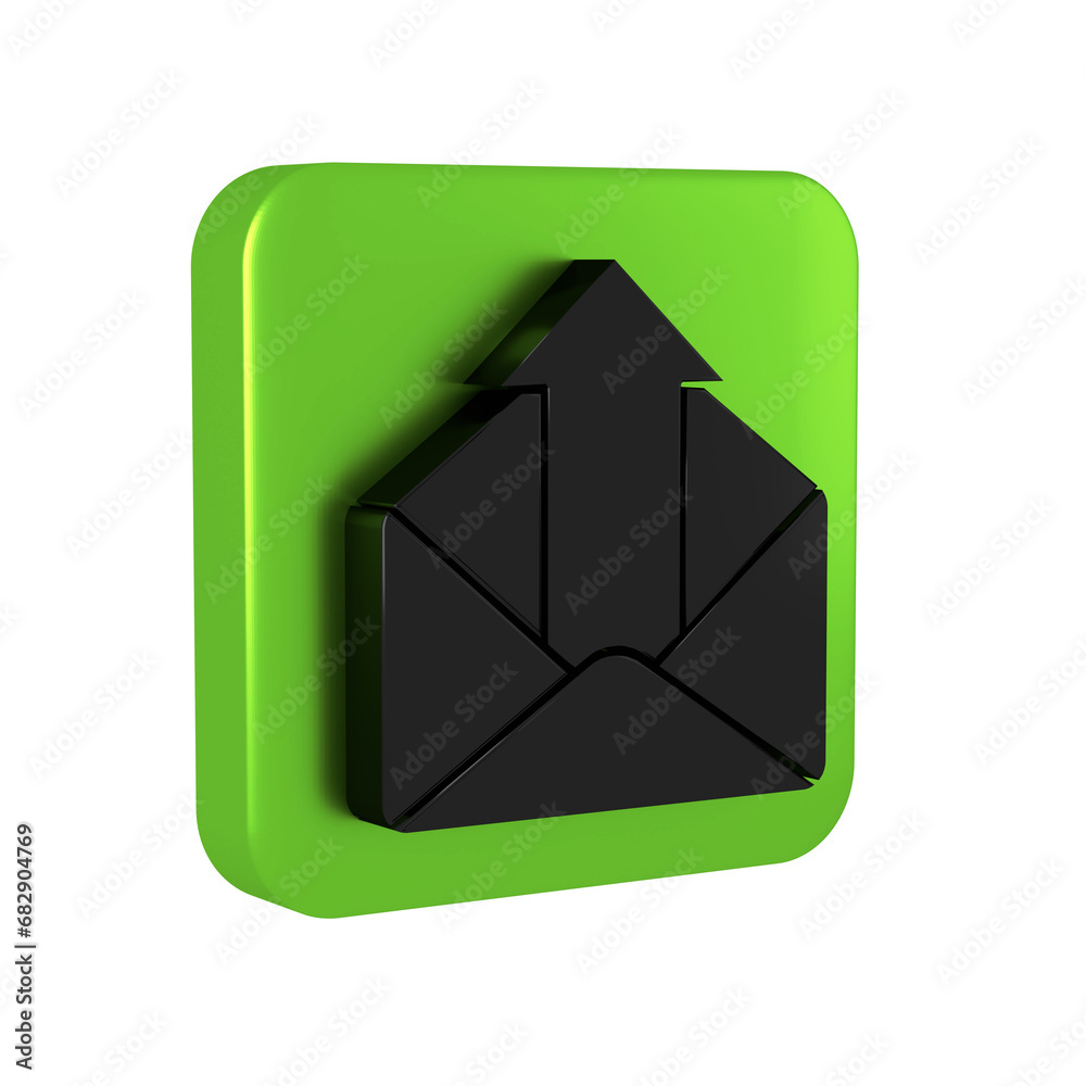 Poster black outgoing mail icon isolated on transparent background. envelope symbol. outgoing message sign.