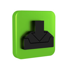 Black Download inbox icon isolated on transparent background. Green square button.