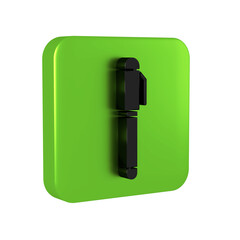 Black Pen icon isolated on transparent background. Green square button.