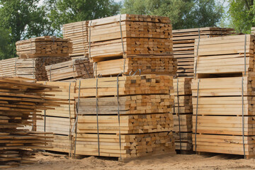 Wood stack storage timber wooden materials lumber pile industry outdoor warehouse stock