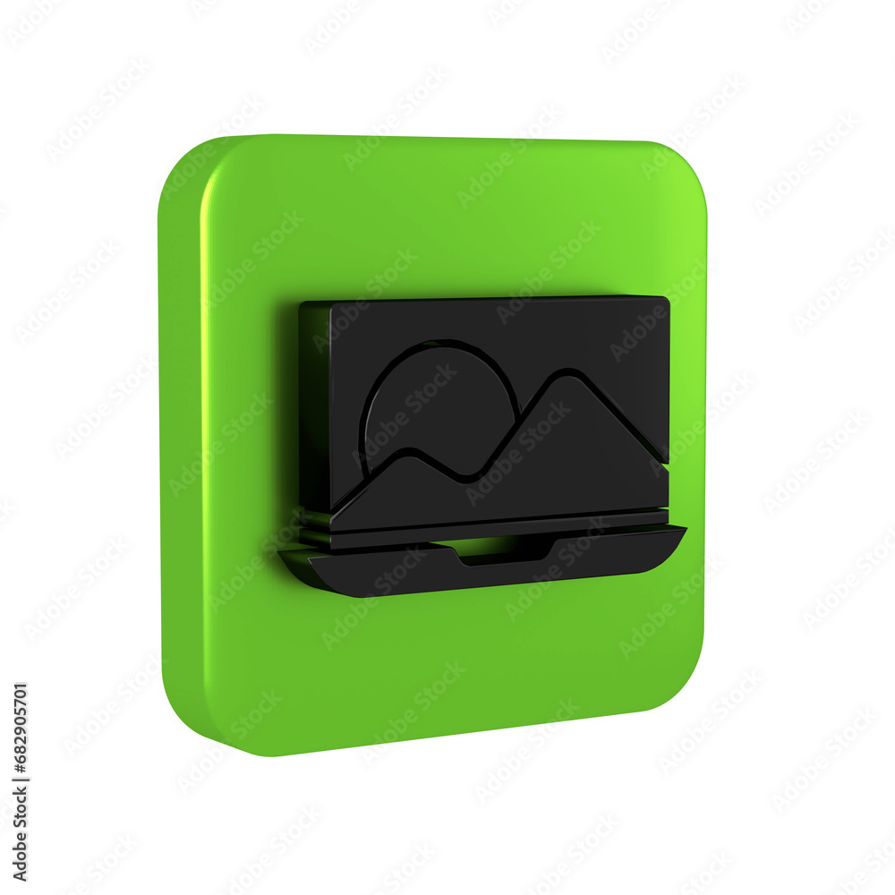 Poster black laptop icon isolated on transparent background. computer notebook with empty screen sign. gree